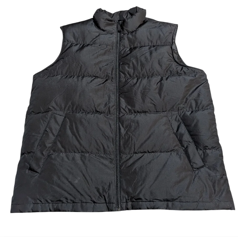 Lands’ End Down Puffer Vest Black Insulated Classic XL T Snap Up Outdoor